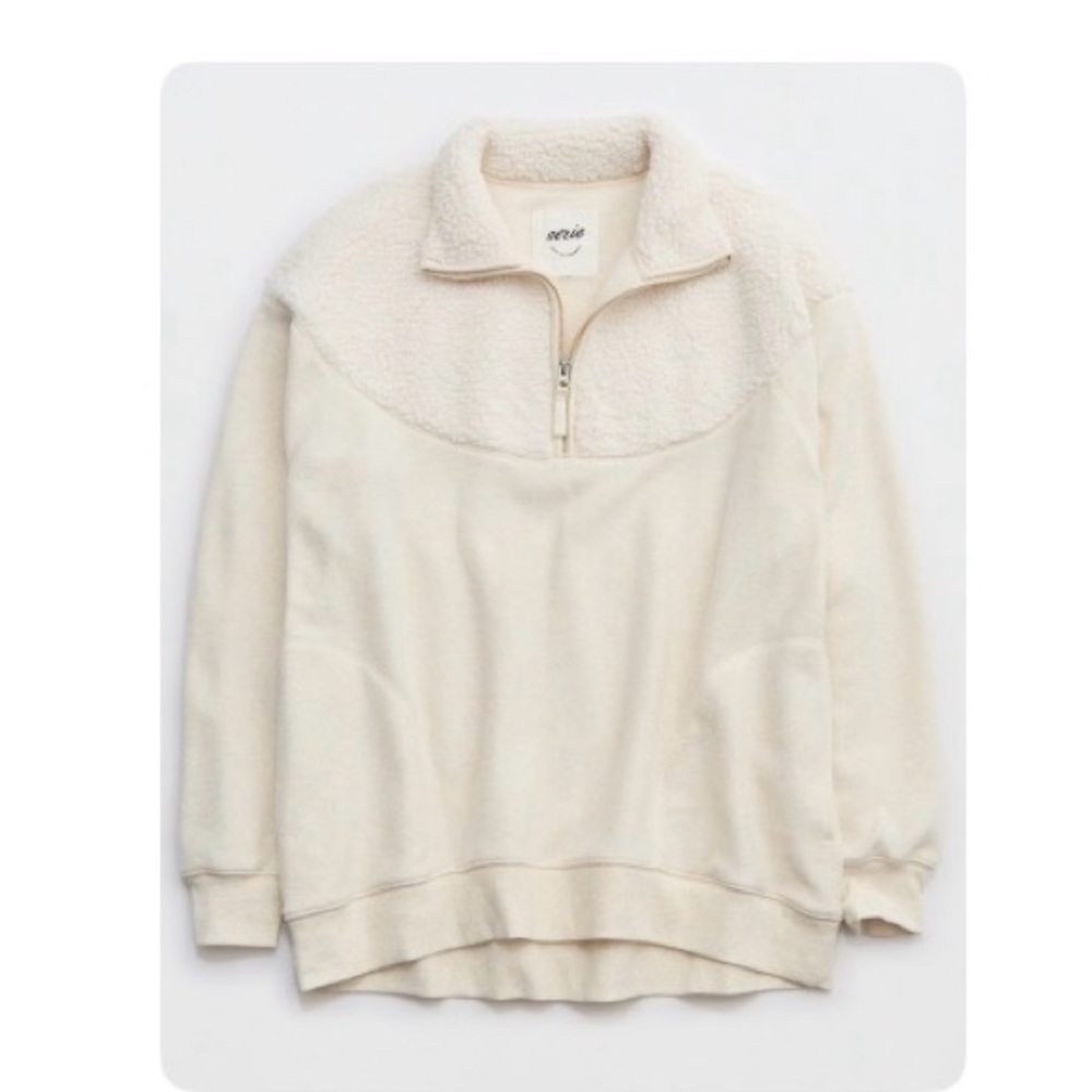 Aerie by American Eagle Cream Quarter-Zip Sweater Fleece Half Zip Pullover